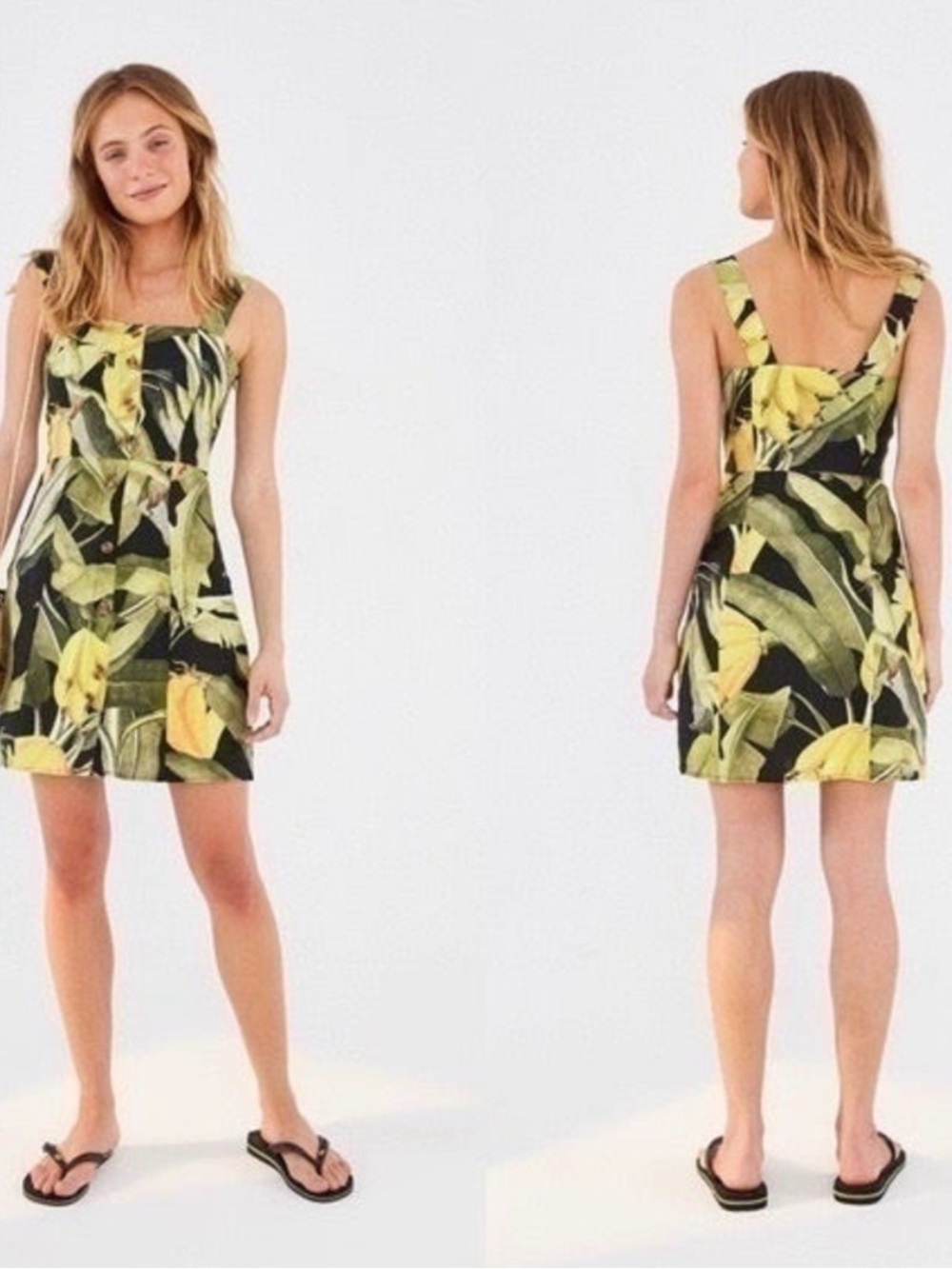 Farm Rio Black Banana Craze Linen Mini Dress S